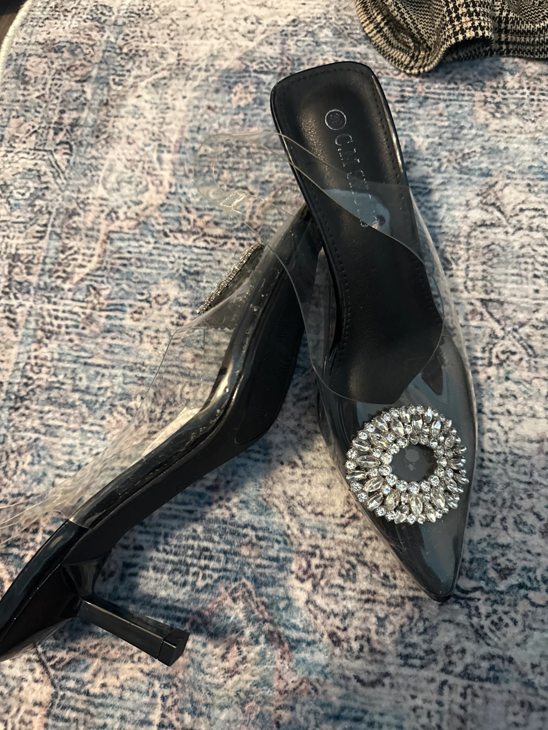 Clear Pointed Toe Mules with Rhinestone Buckle - photo 2