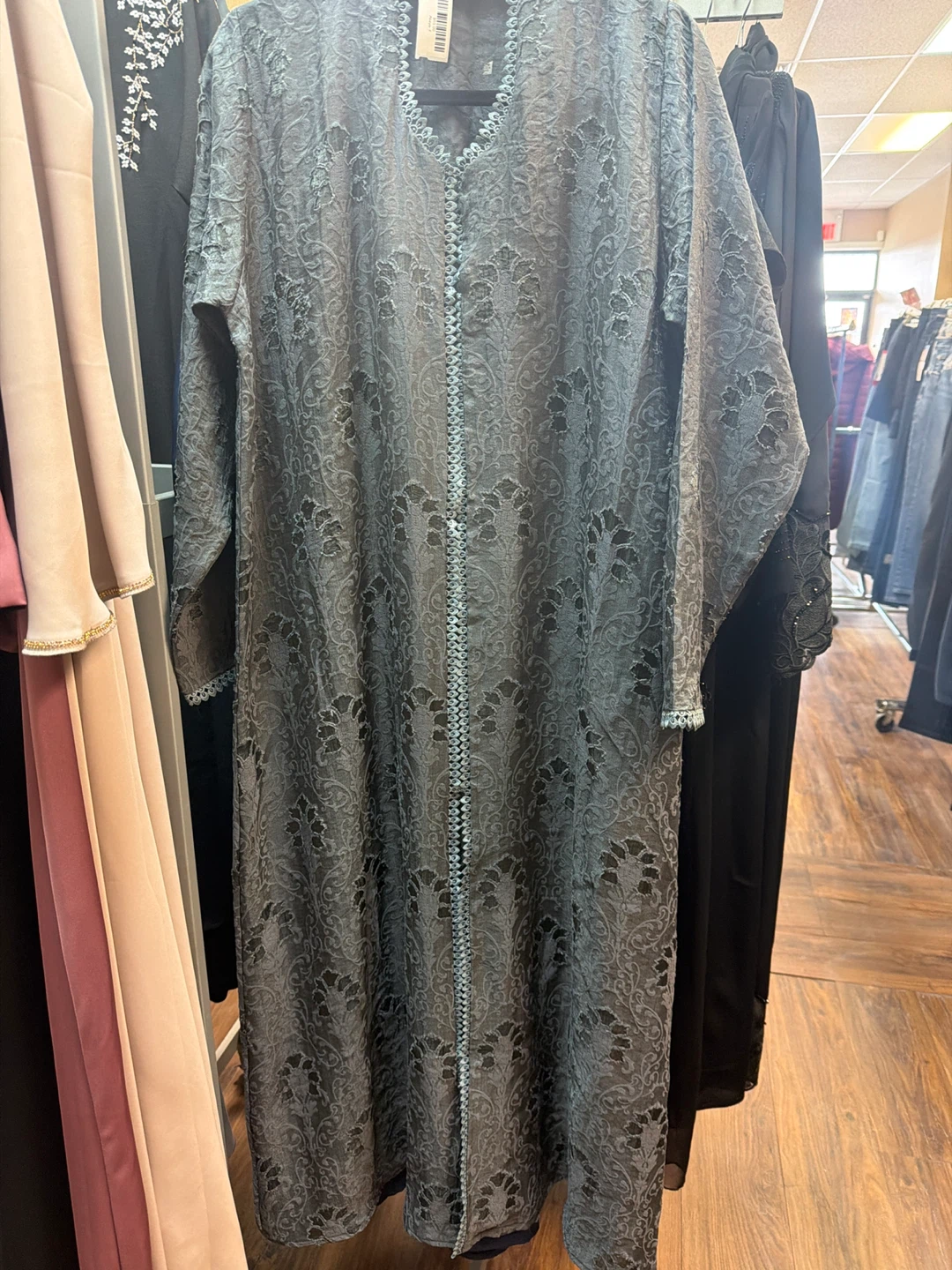 Grey Lace Abaya Dress
