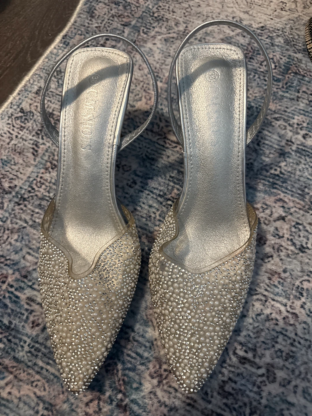 Silver Embellished Slingback Heels