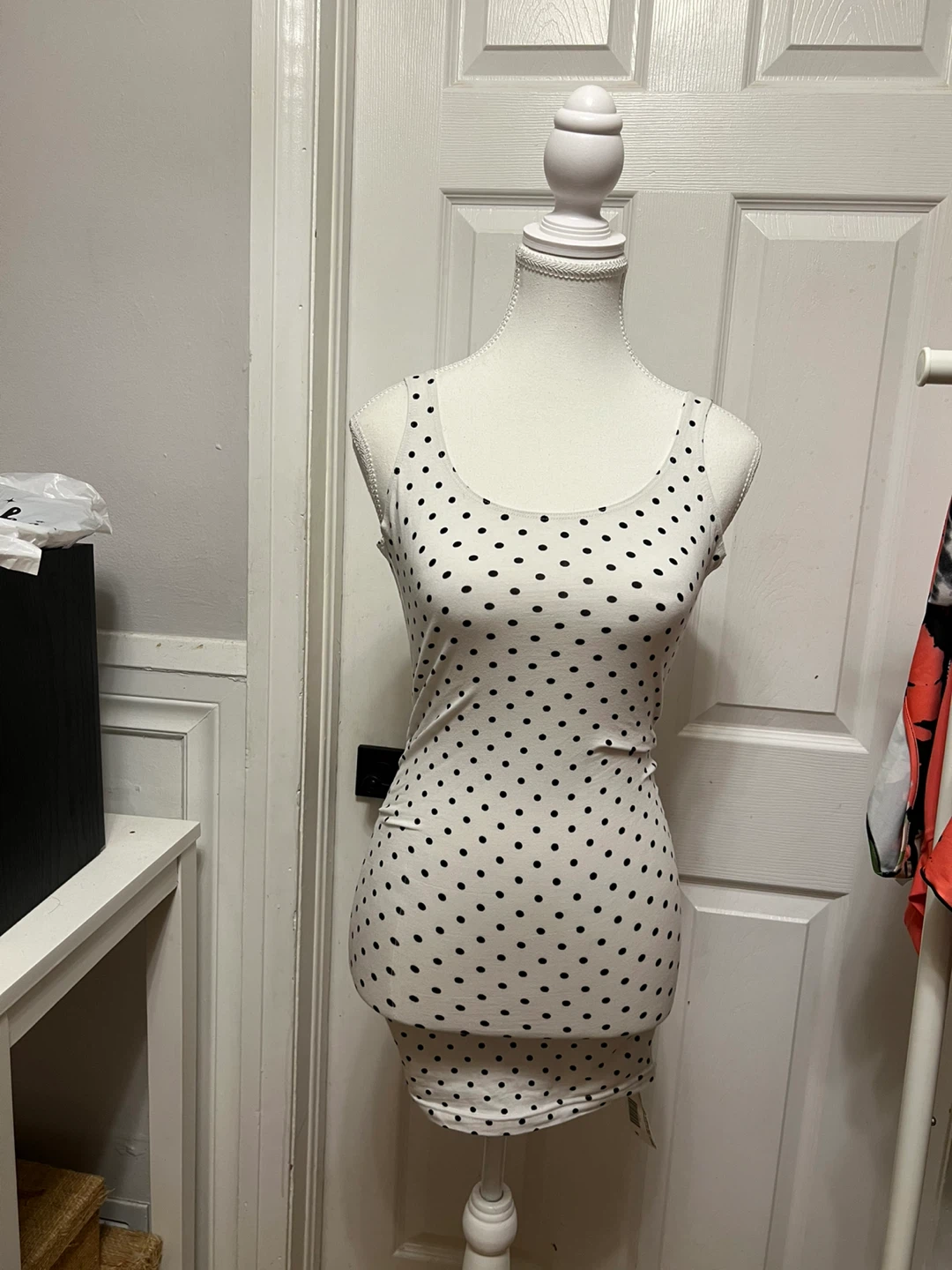 New American Apparel Polka Dot Tank Dress - White/Black - Size S
