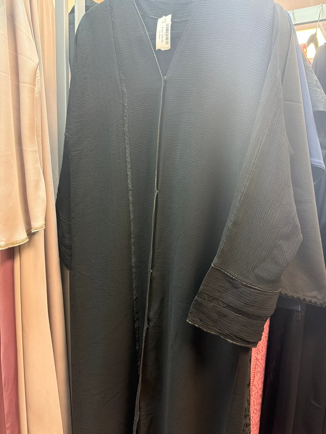 Black Textured Saudia Abaya with front open