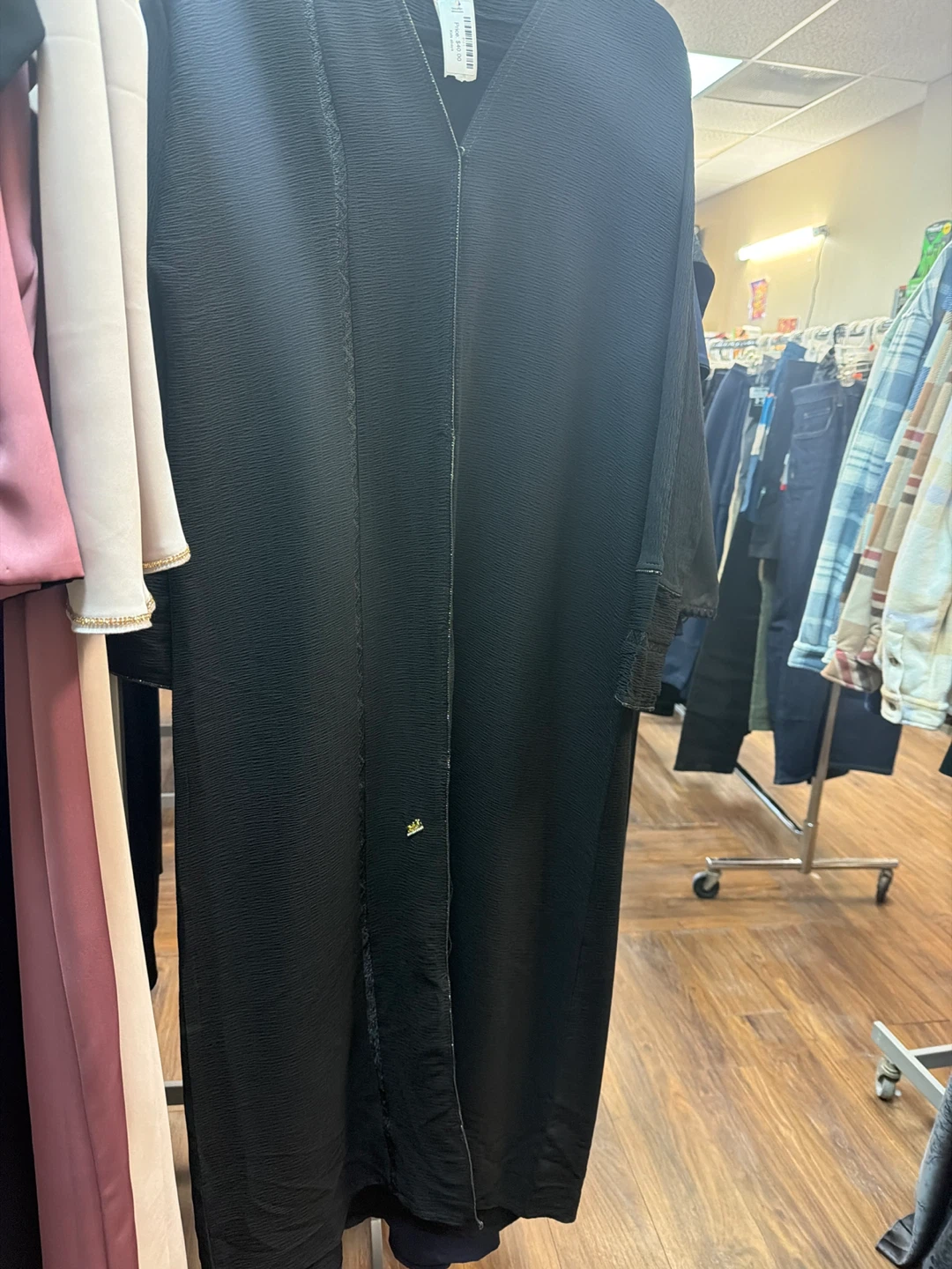 Black Textured Saudia Abaya with front open - photo 3