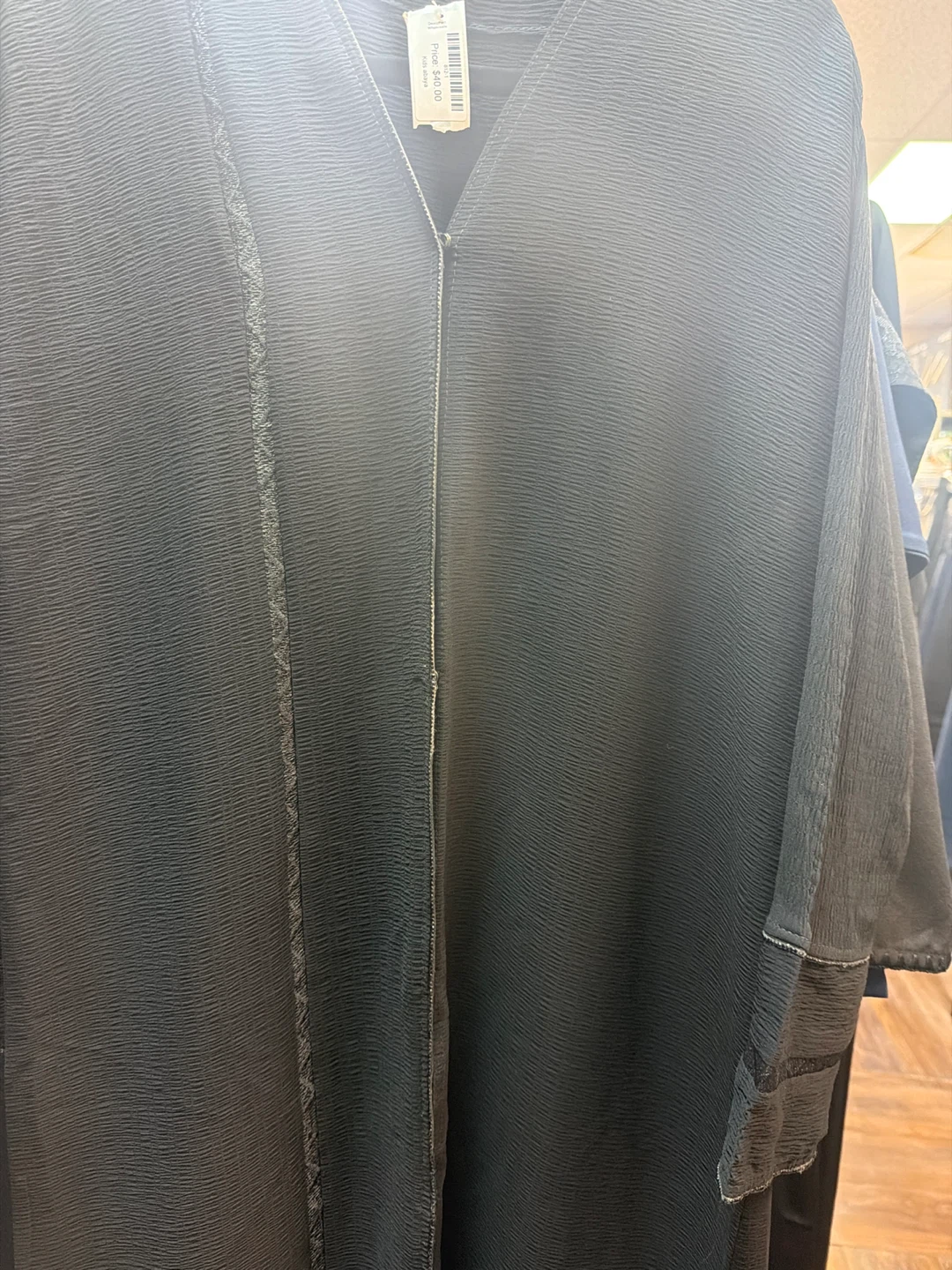 Black Textured Saudia Abaya with front open - photo 2