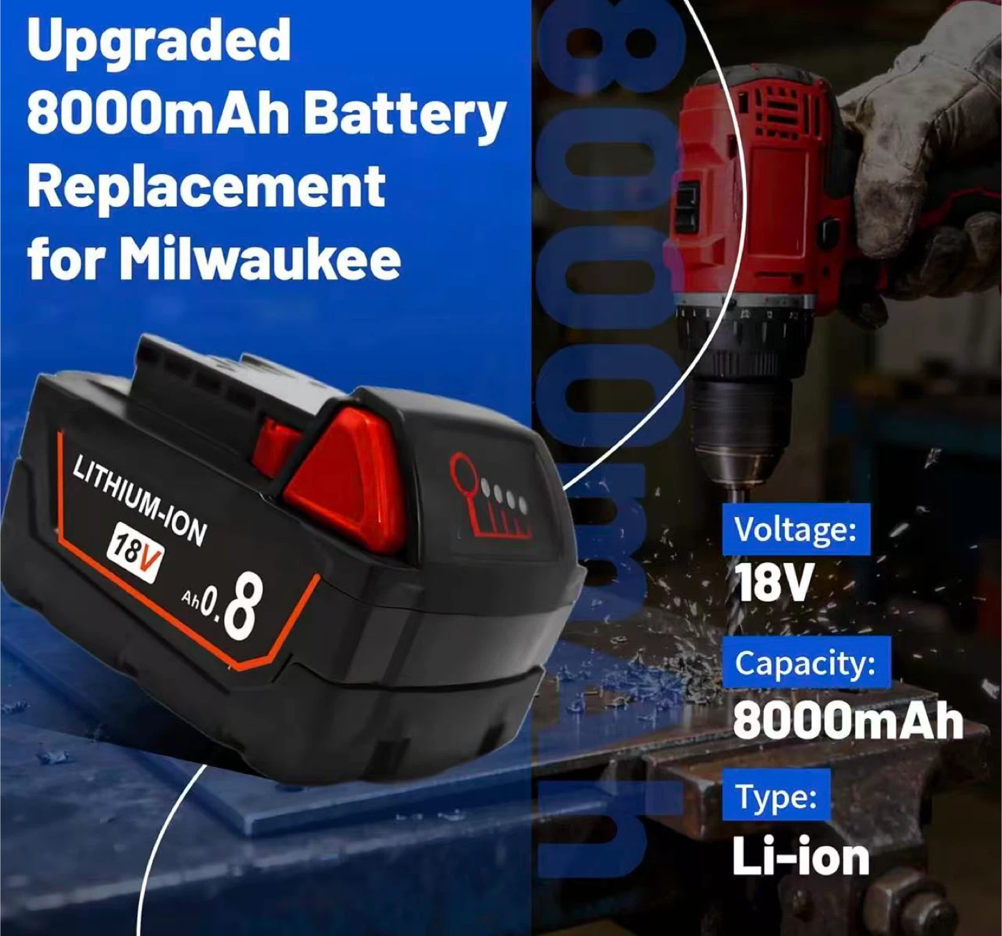 Replacement 18V 8000mAh Lithium-Ion Battery - photo 2