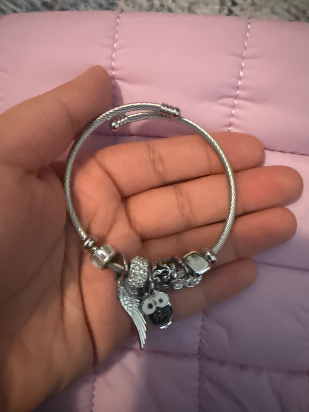 Silver Charm Bracelet with Owl Pendant