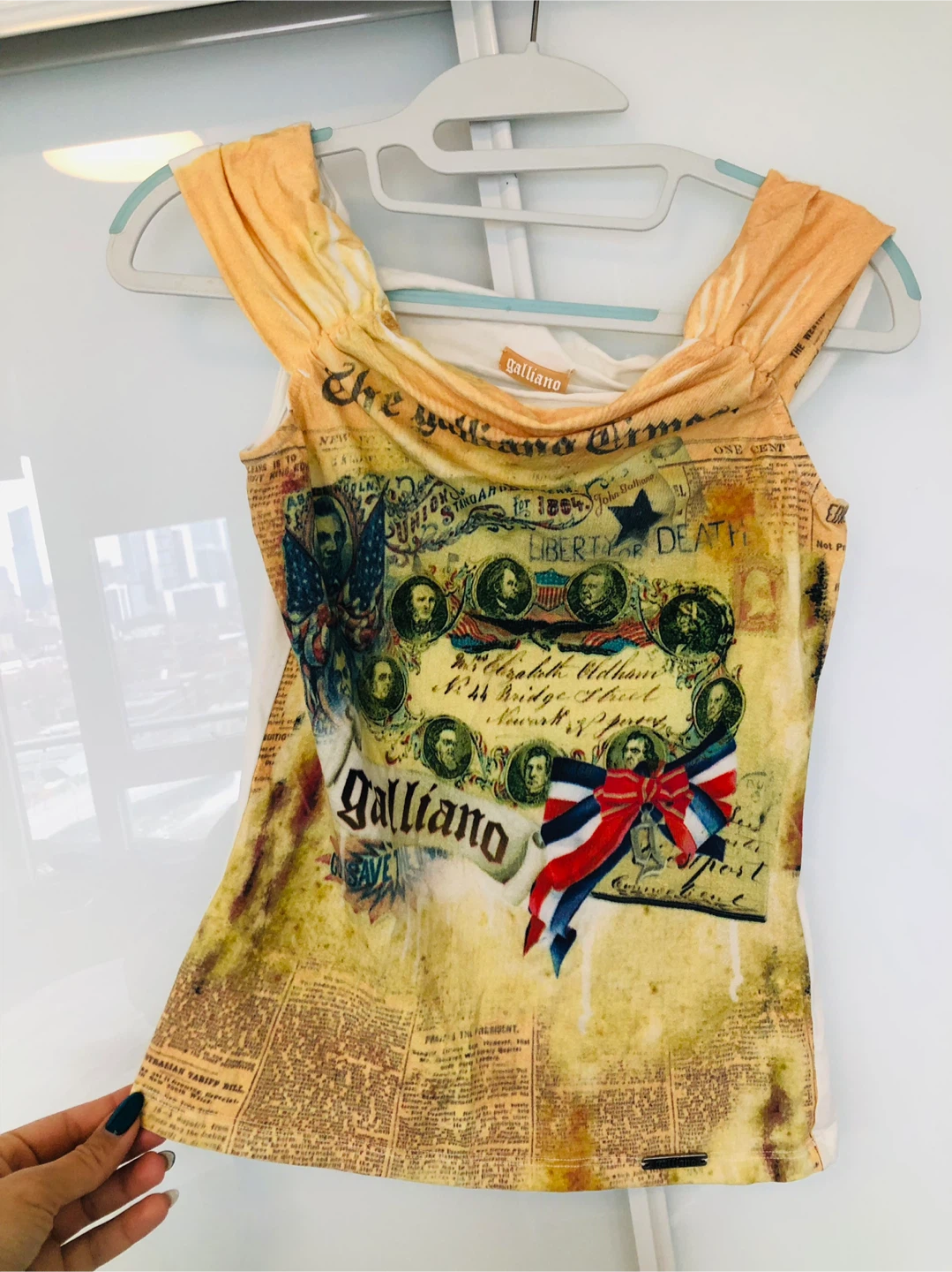 Galliano Graphic Print Off-the-Shoulder Top