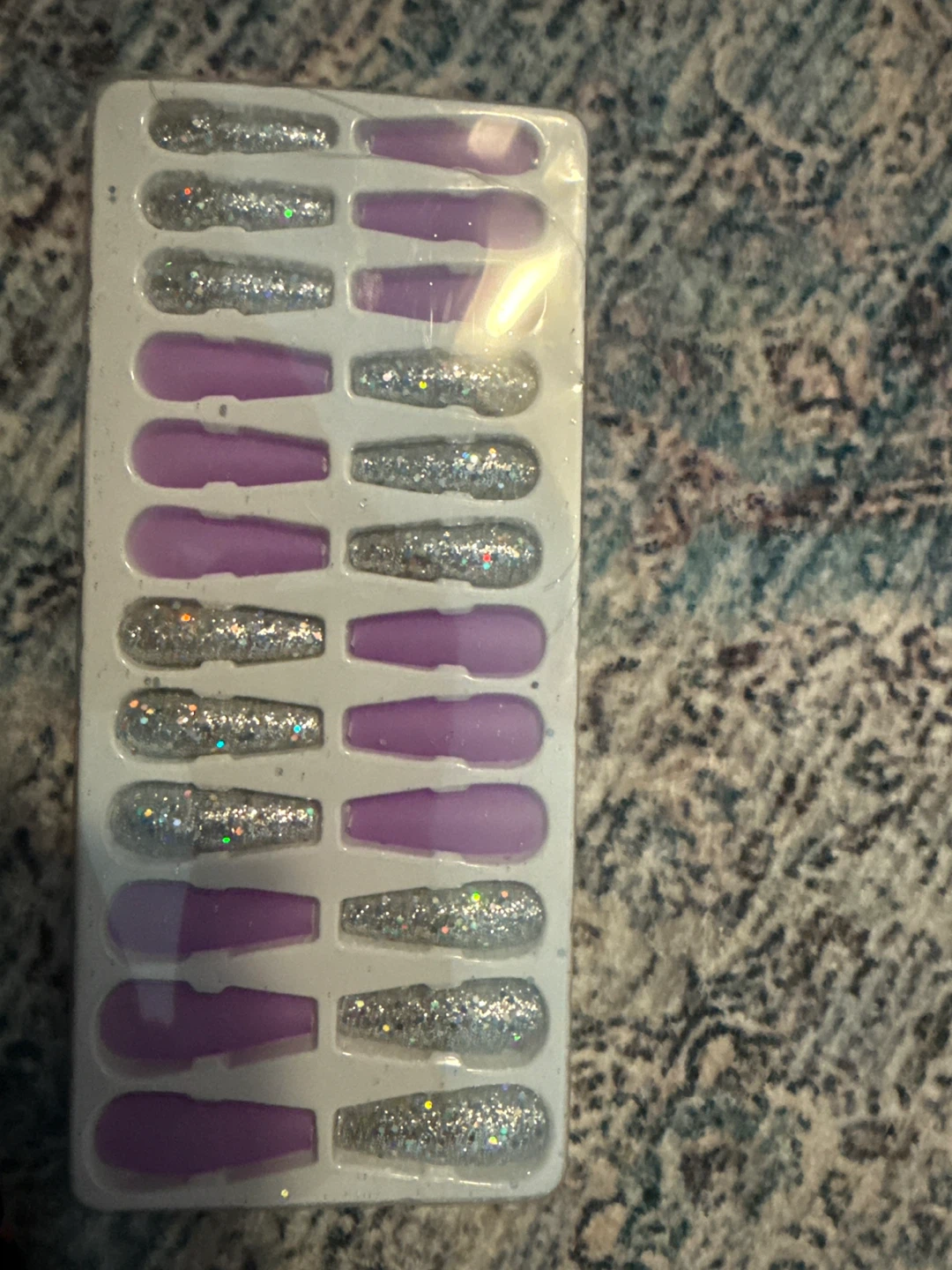 Purple and Glitter Press-On Nails