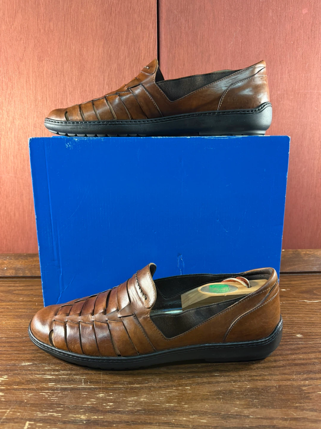 Bragano Woven Leather Slip-On Loafer Shoe Mens Sz 12M Italy