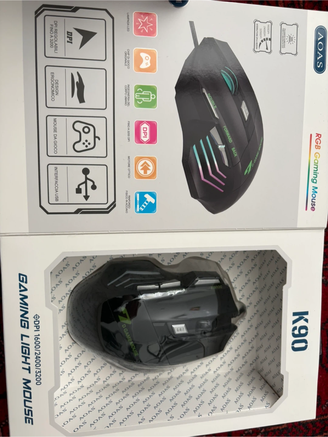 AOAS K90 7-Button RGB Gaming Mouse (USB cable)
