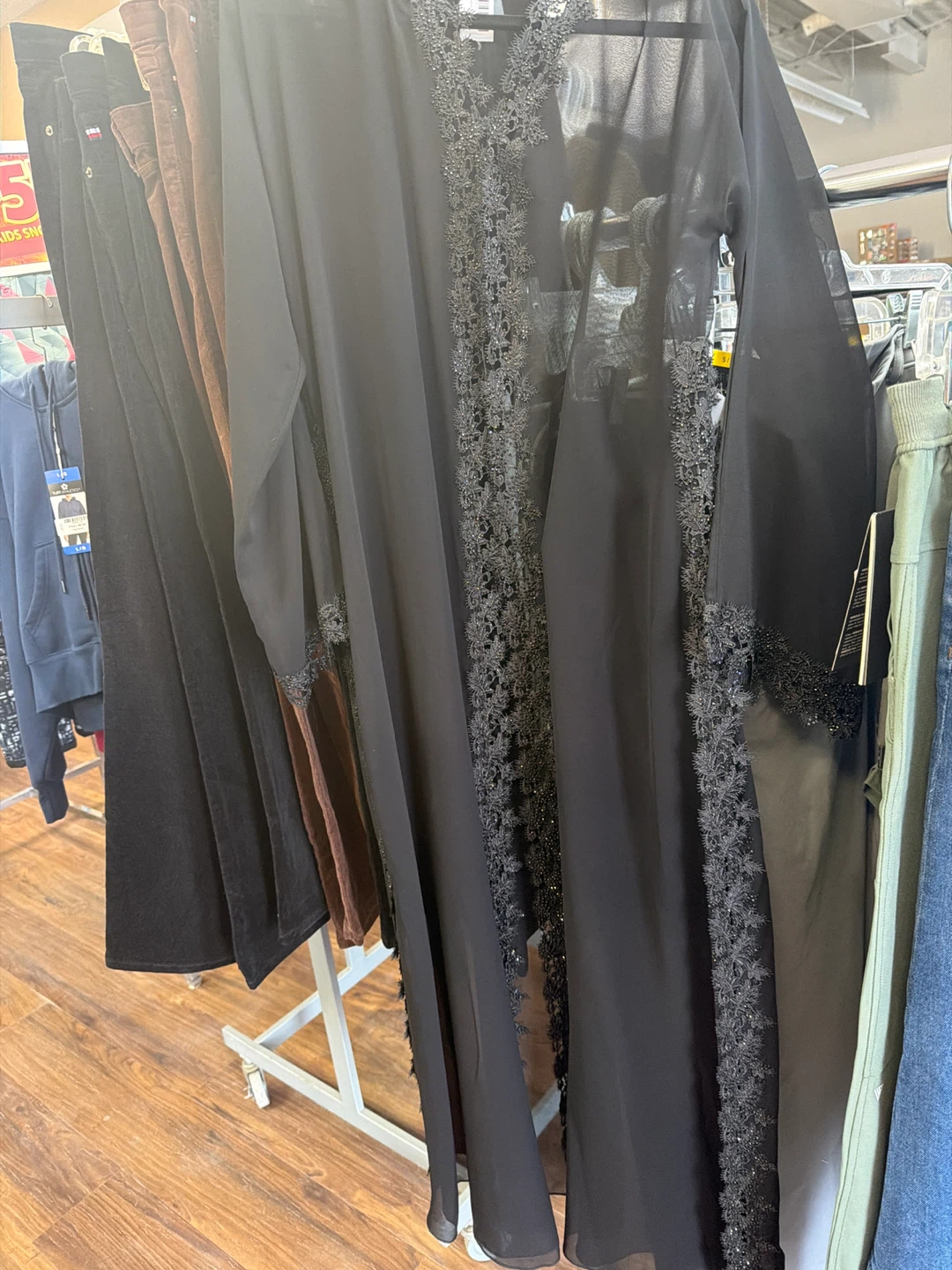 Black Beaded lace chiffonAbaya