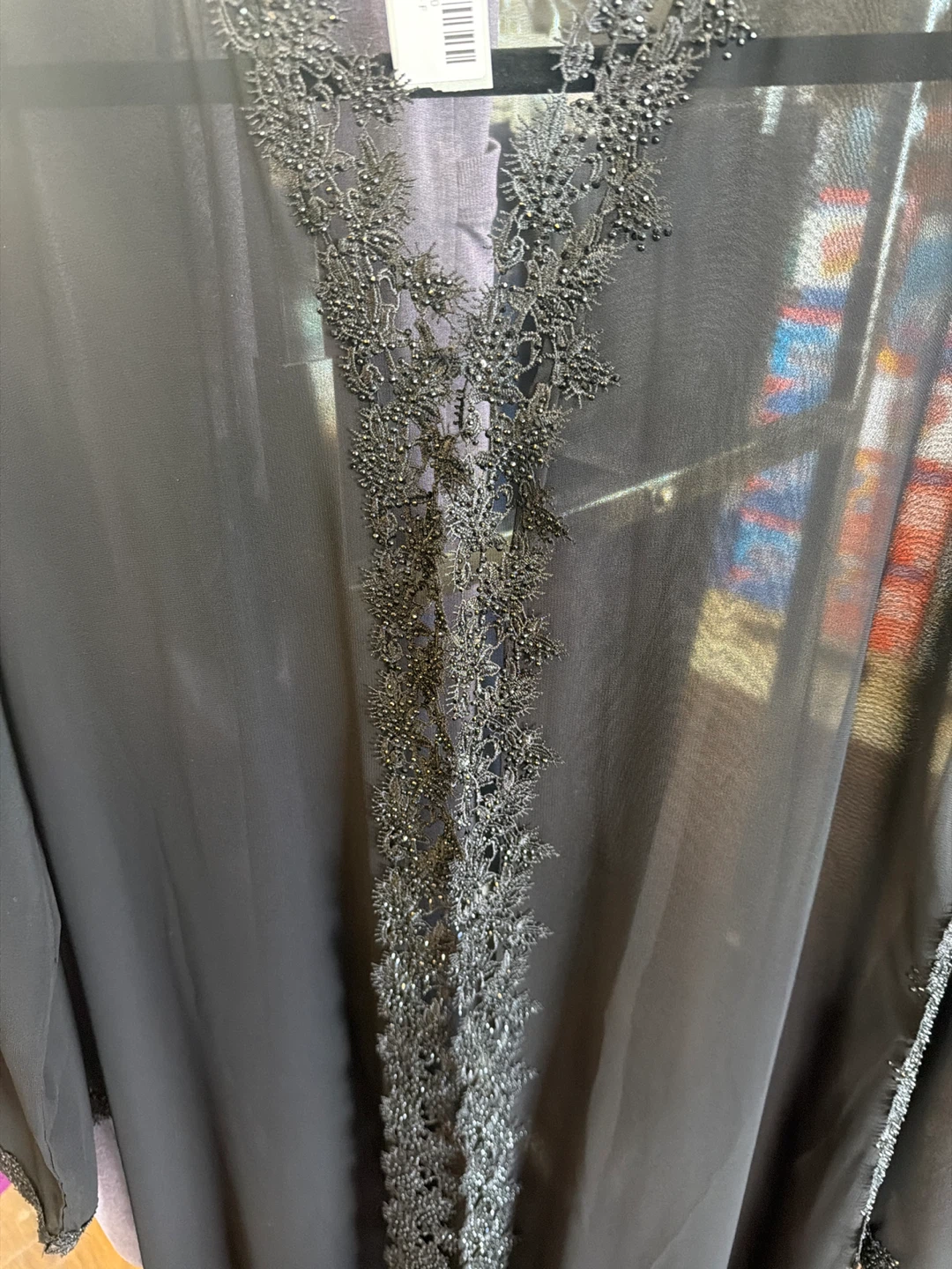 Black Beaded lace chiffonAbaya - photo 3
