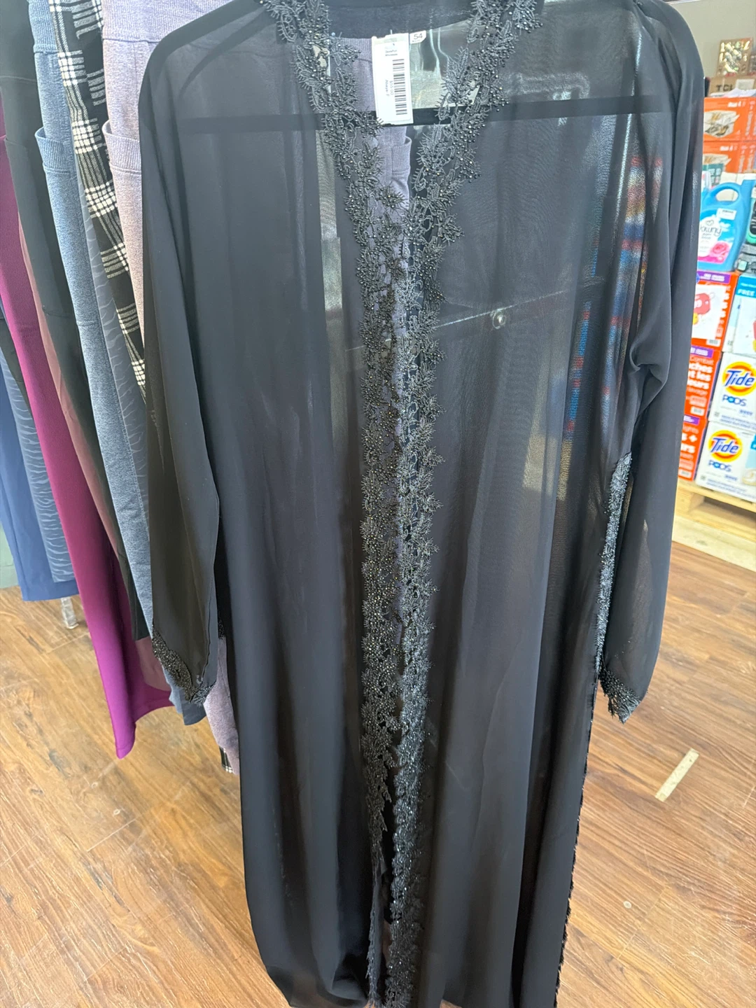 Black Beaded lace chiffonAbaya - photo 2