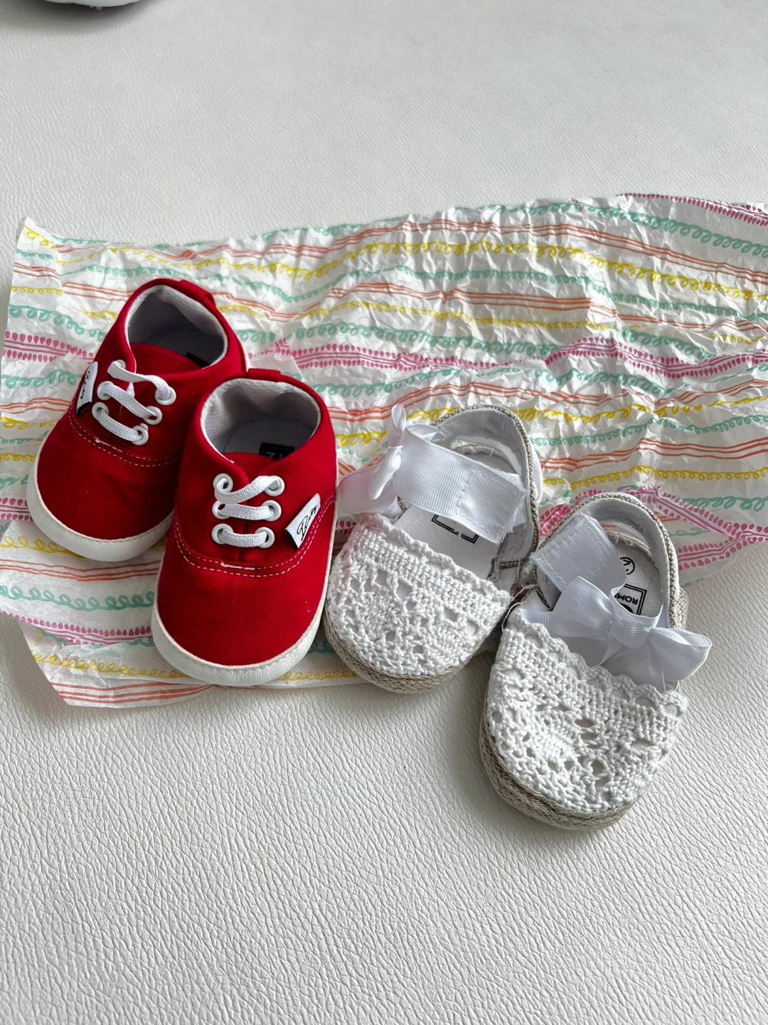 Baby Shoes Bundle - Red Sneakers & White Crochet Flats - Size 2