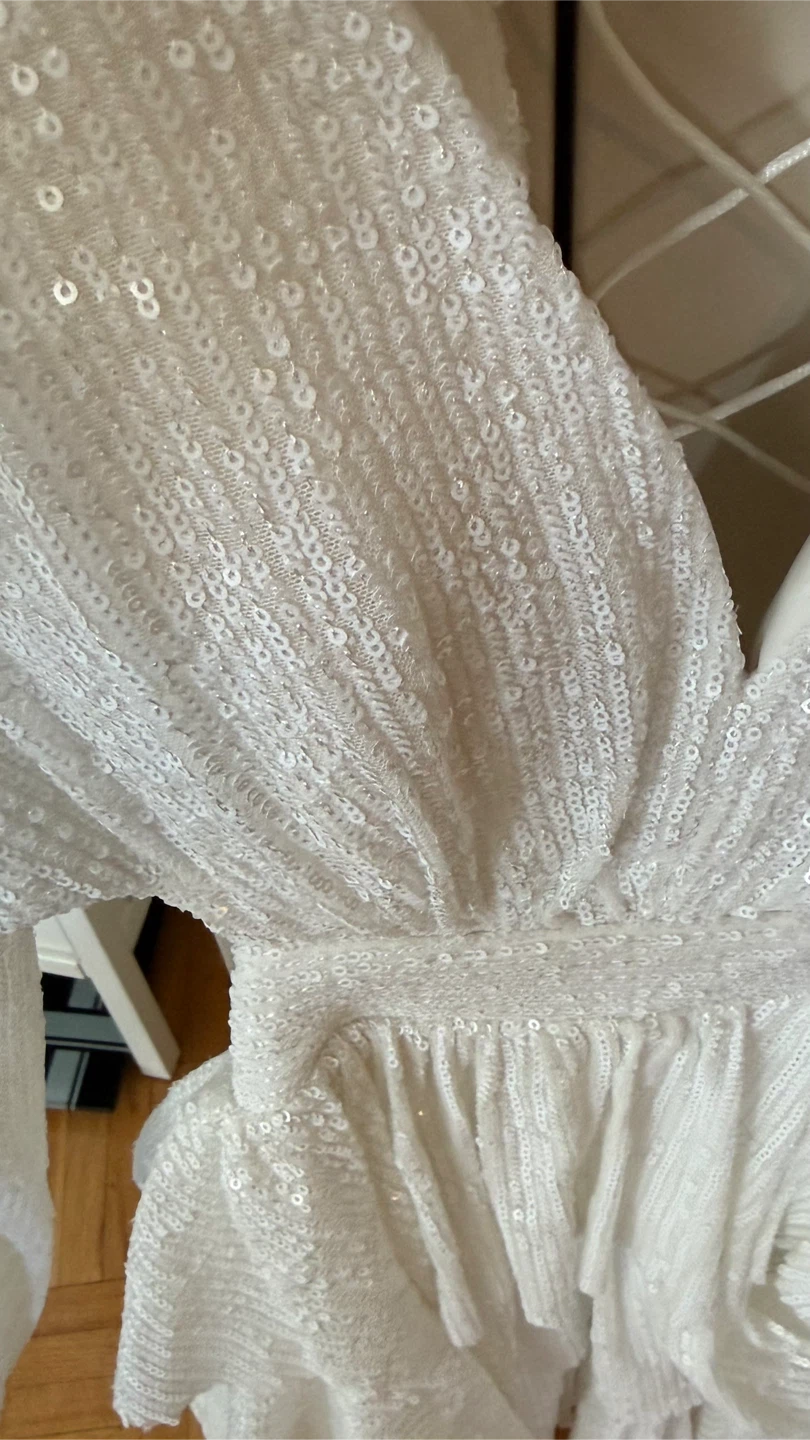 White Sequin Dress with Ruffle Skirt - photo 4