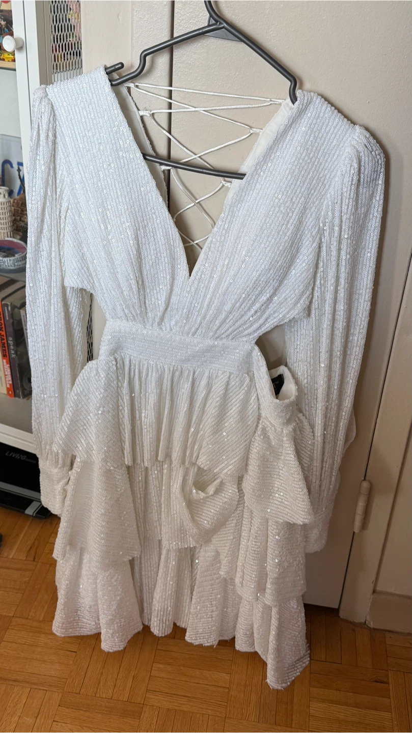 White Sequin Dress with Ruffle Skirt