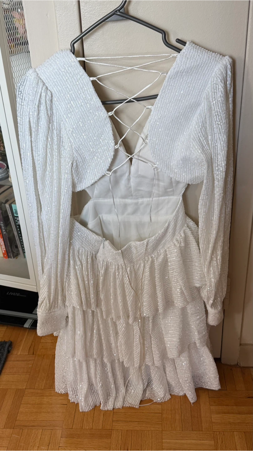 White Sequin Dress with Ruffle Skirt - photo 2