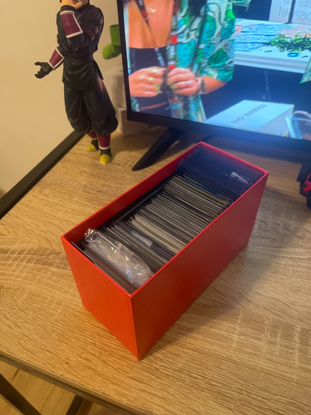Red Card Storage Box with Assorted Trading Cards