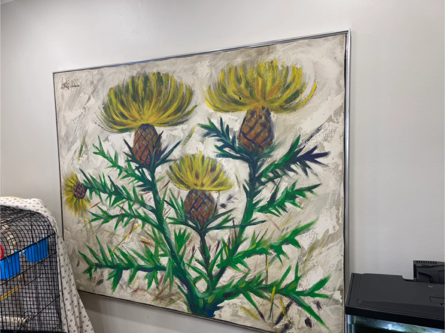 Framed Thistle Painting
