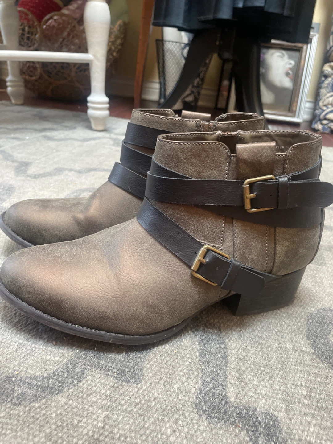 Brown Ankle Boots with Buckle Straps