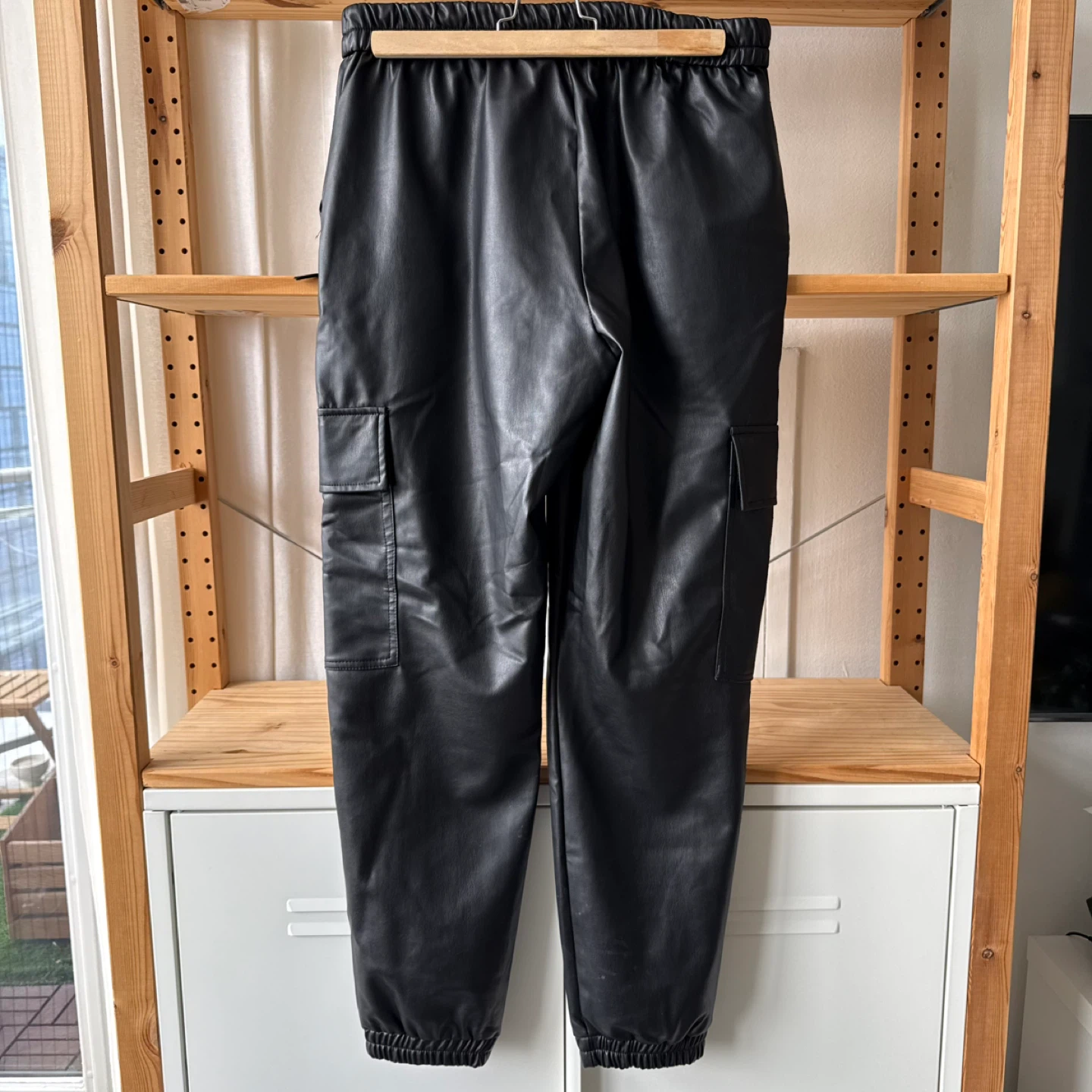 ZARA Black Faux Leather Cargo Jogger Pants - photo 2