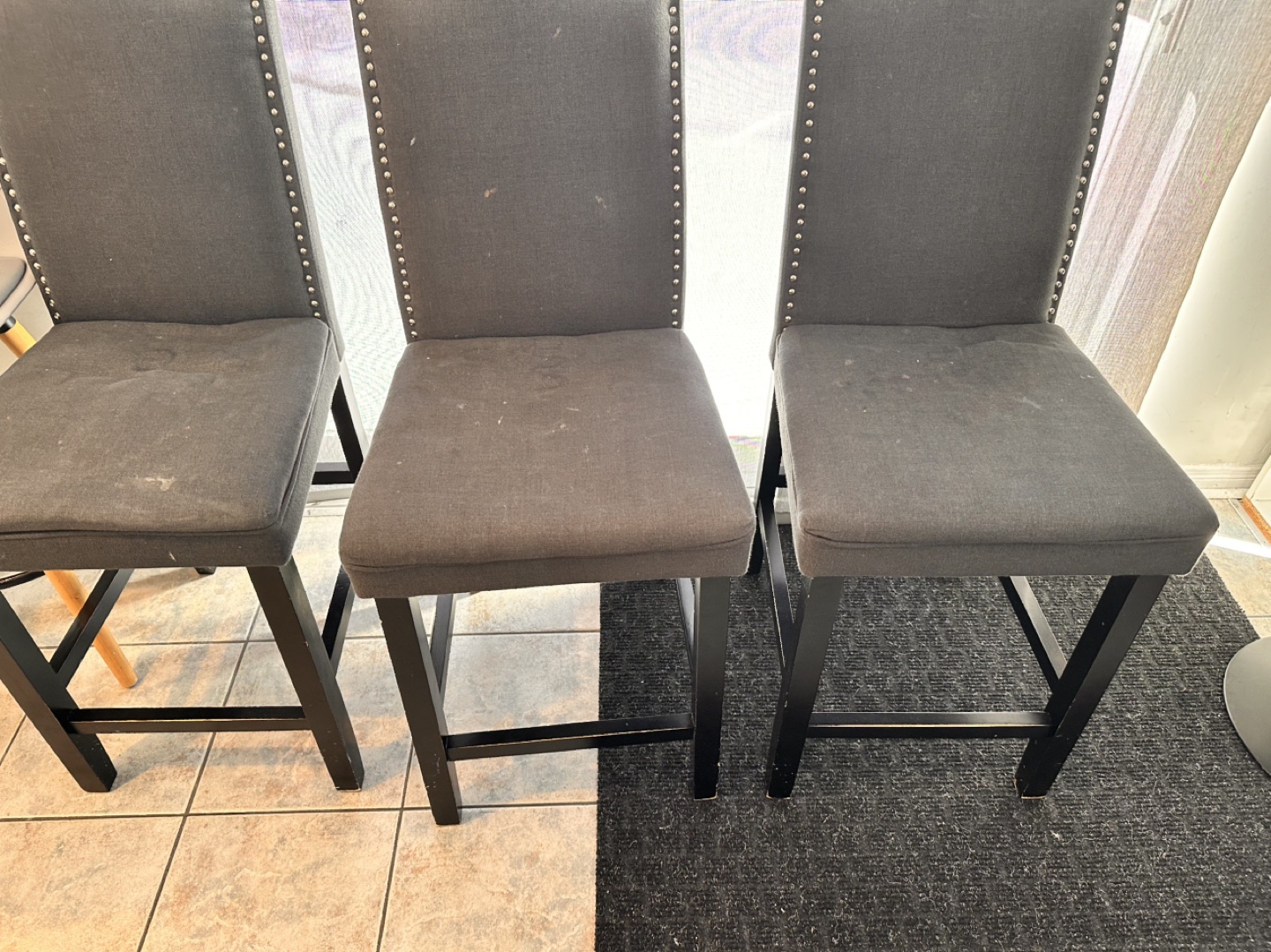 Grey Upholstered Bar Stools (Set of 3)