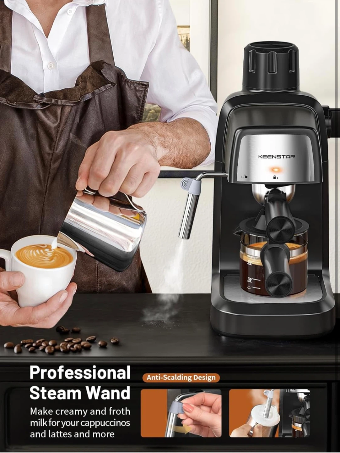 KEENSTAR 3.5Bar 4 Cup Espresso Machine with Milk Frother - photo 4