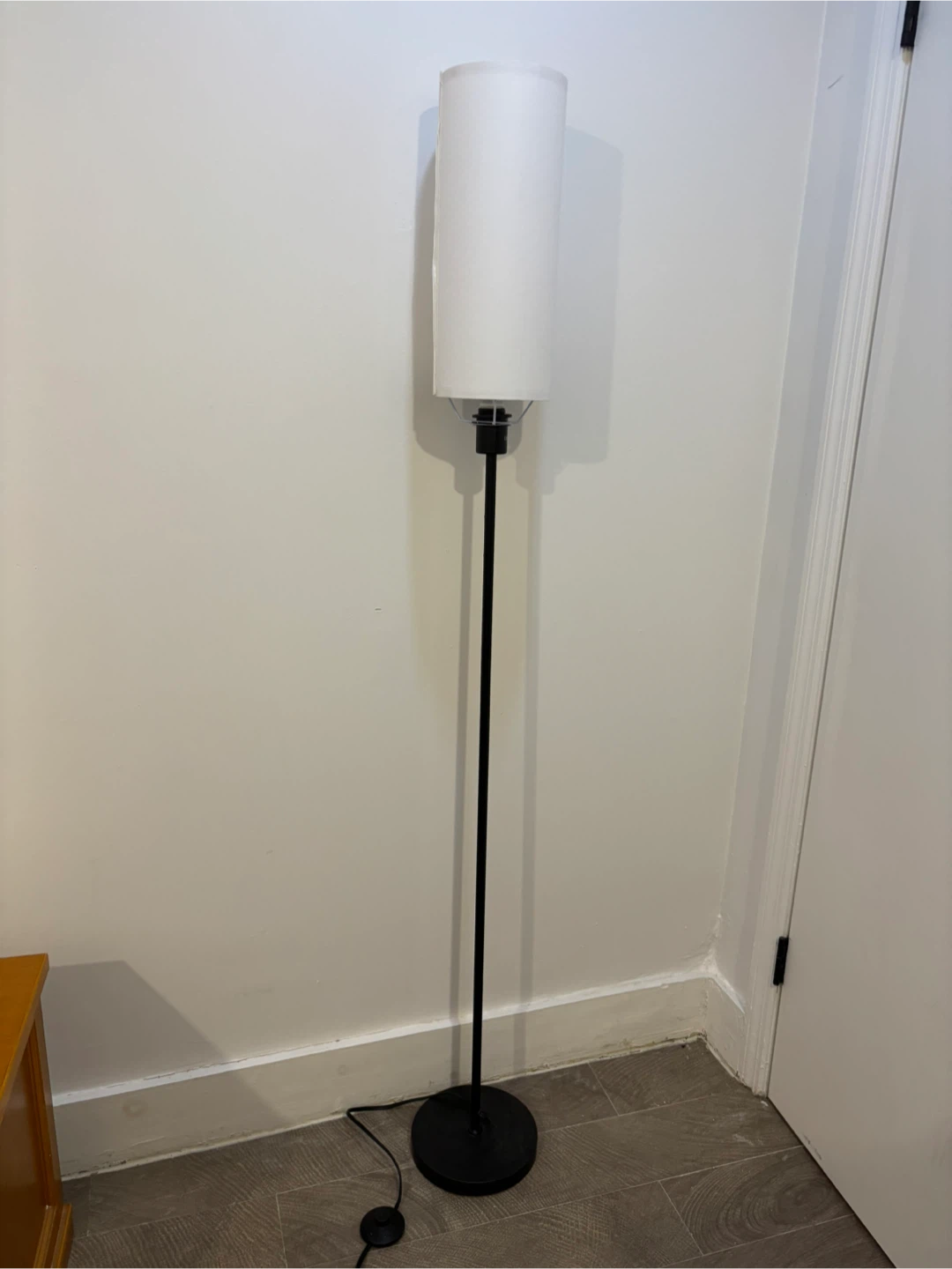 Black Floor Lamp with White Drum Shade
