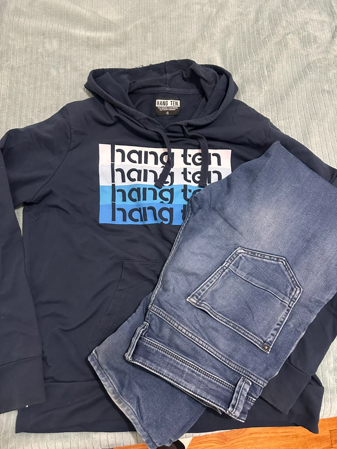 Hang Ten Navy Hoodie and Blue Jeans