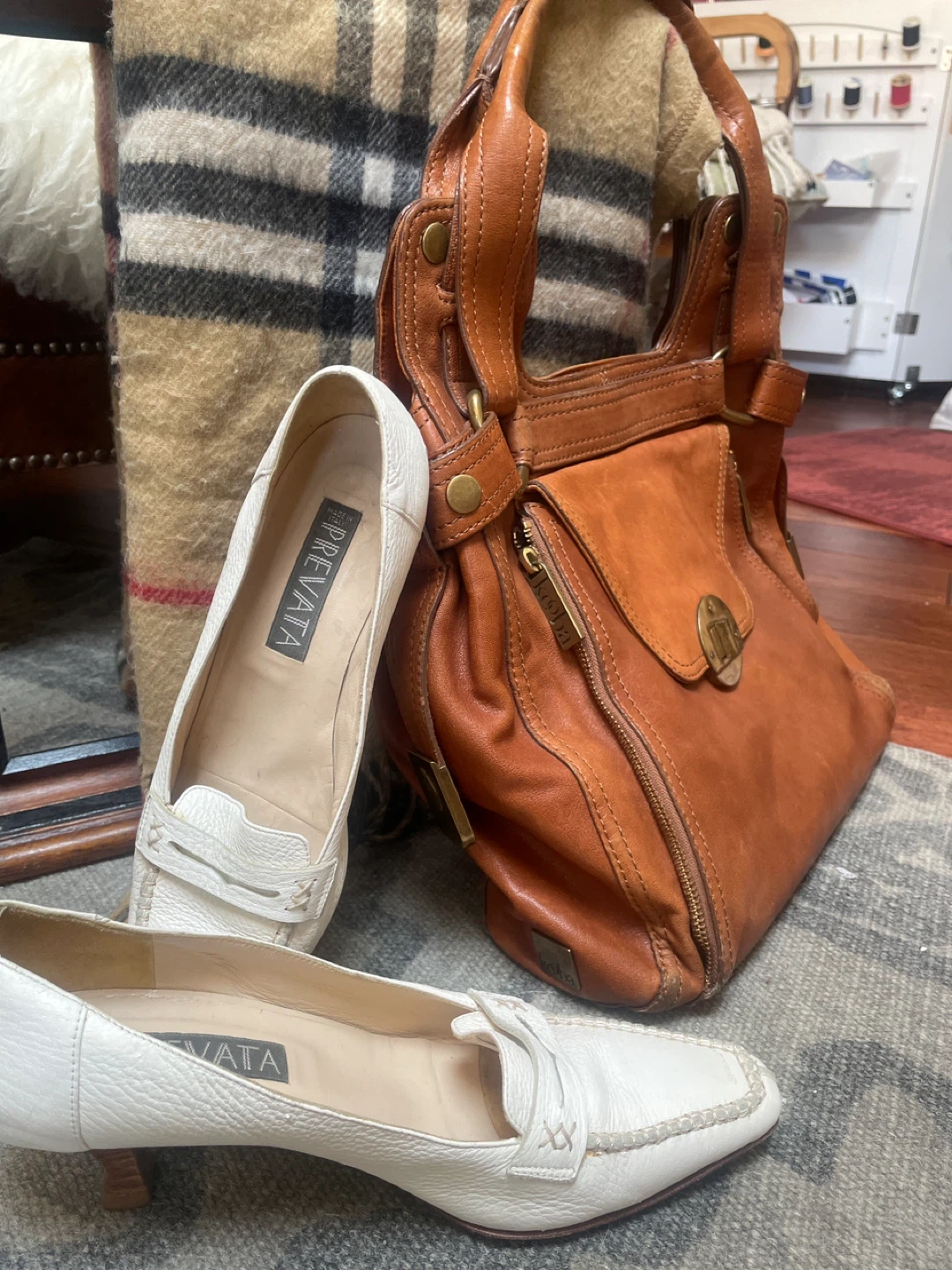 Spring Set:PREVATA White Leather Loafers - Size 9