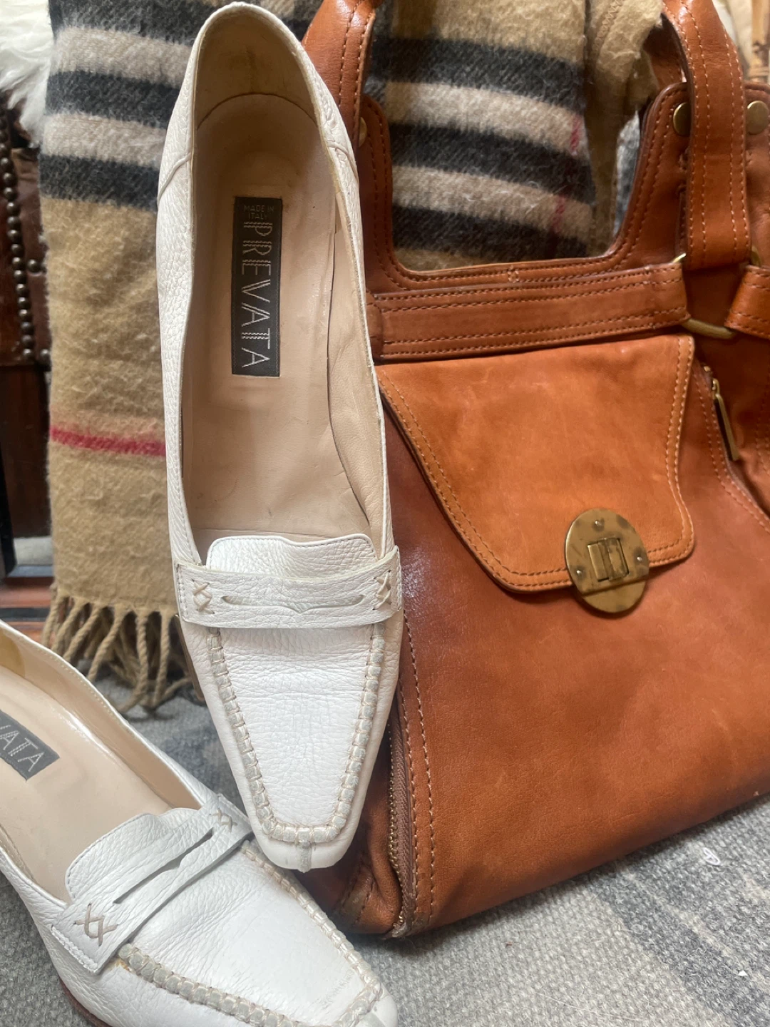 Spring Set:PREVATA White Leather Loafers - Size 9 - photo 2