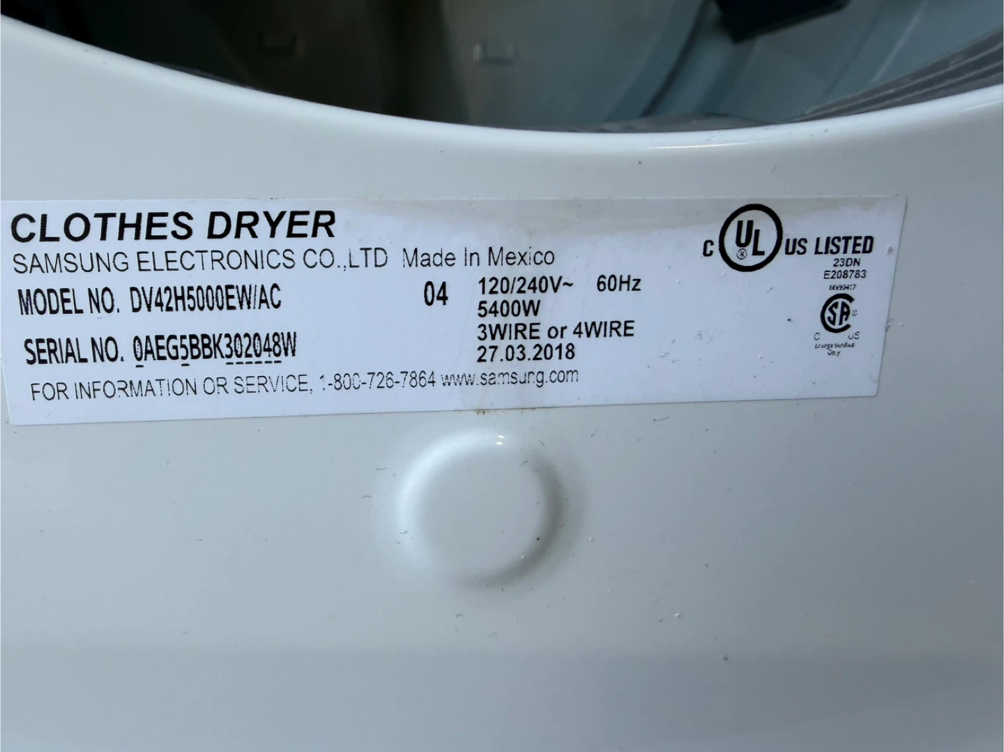 Samsung Clothes Dryer DV42H5000EW - photo 4