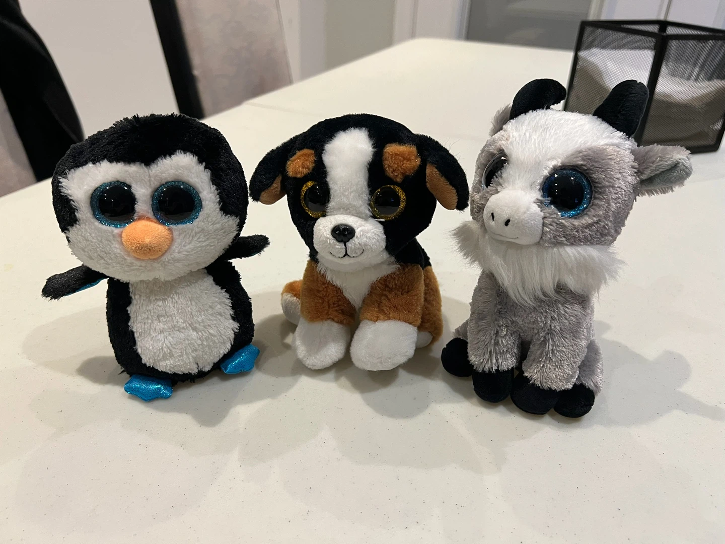 (3) Beanie Boos Plush Toys - Penguin, Dog, Goat