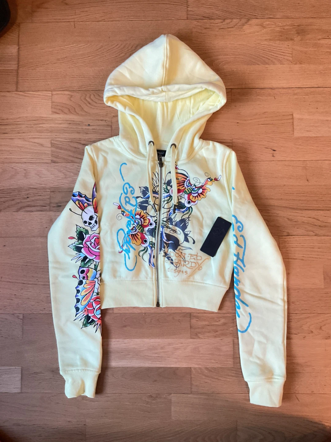 Ed Hardy Yellow Cropped Zip-Up Hoodie