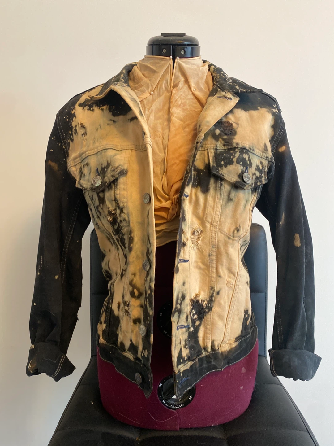 Hand distressed denim jacket