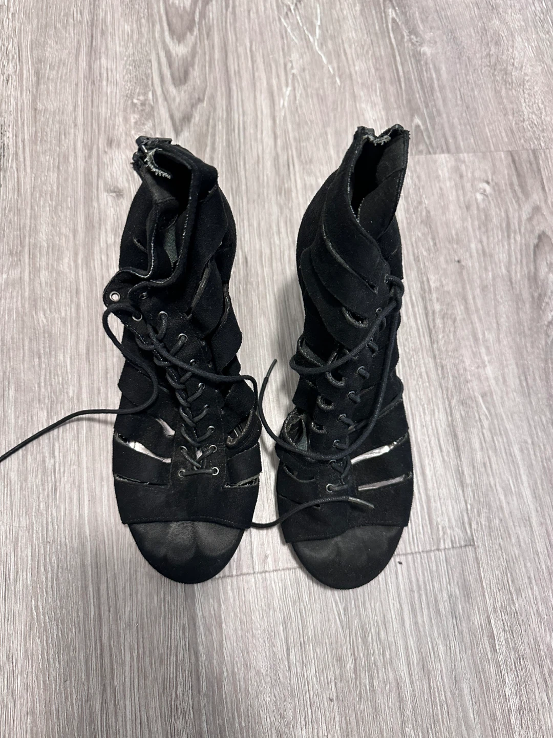 Black Suede Lace-Up Heels - photo 3