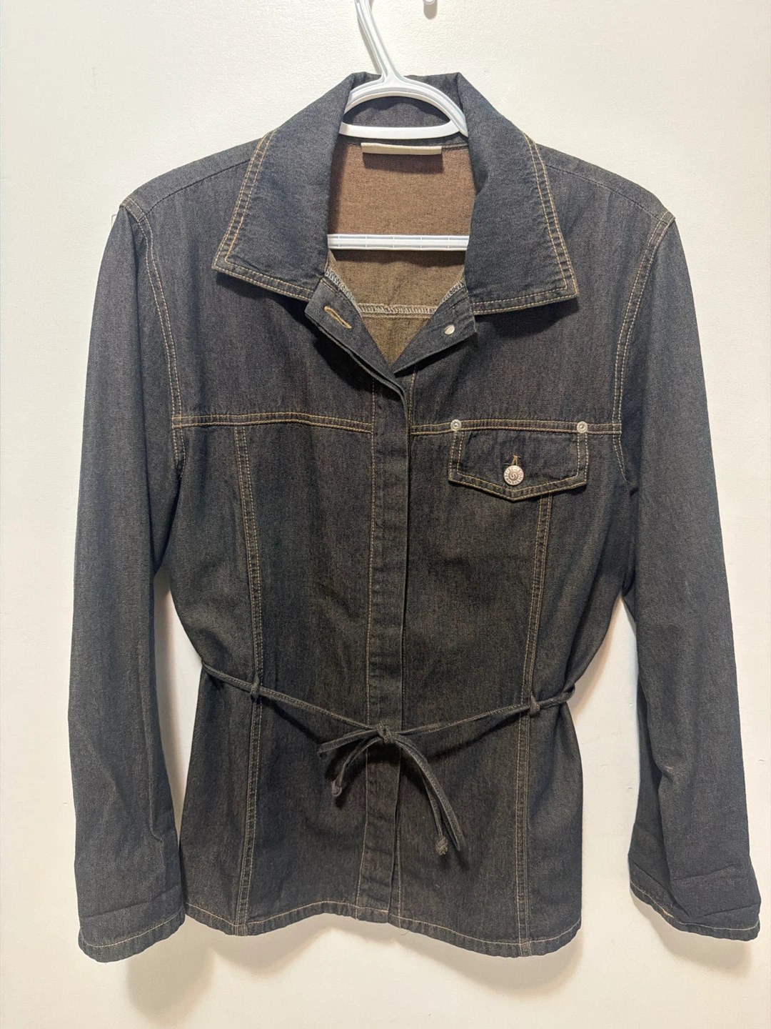 Dark Wash Denim Jacket with Belt