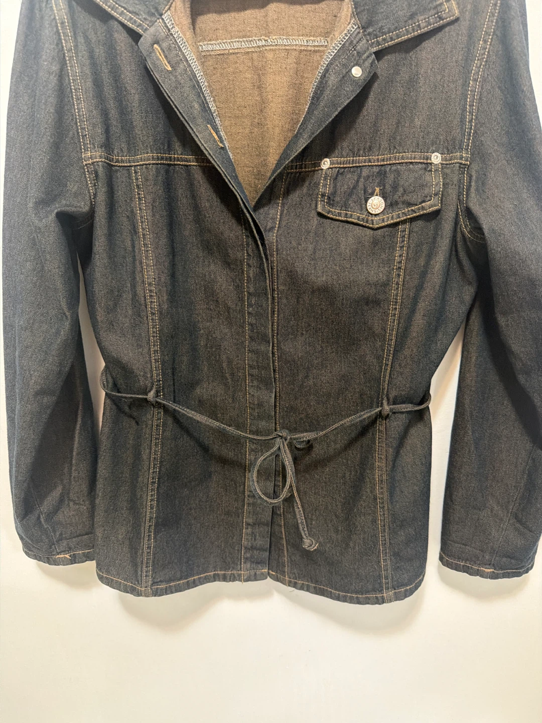 Dark Wash Denim Jacket with Belt - photo 3