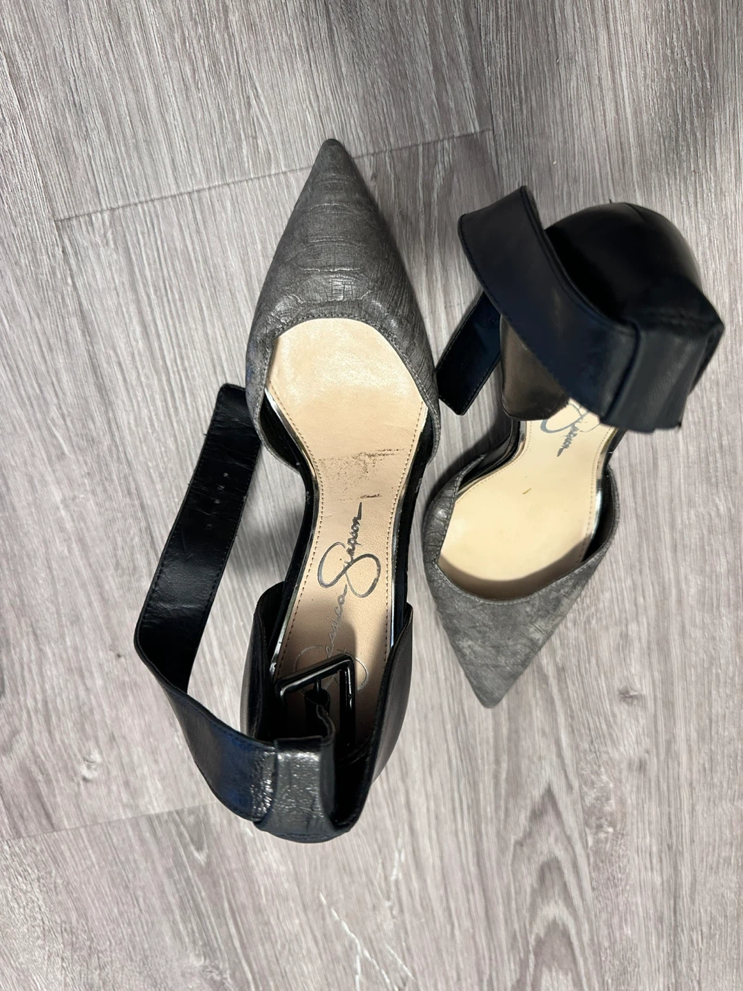 Jessica Simpson Grey Faux Snakeskin Ankle Strap Heels - photo 2