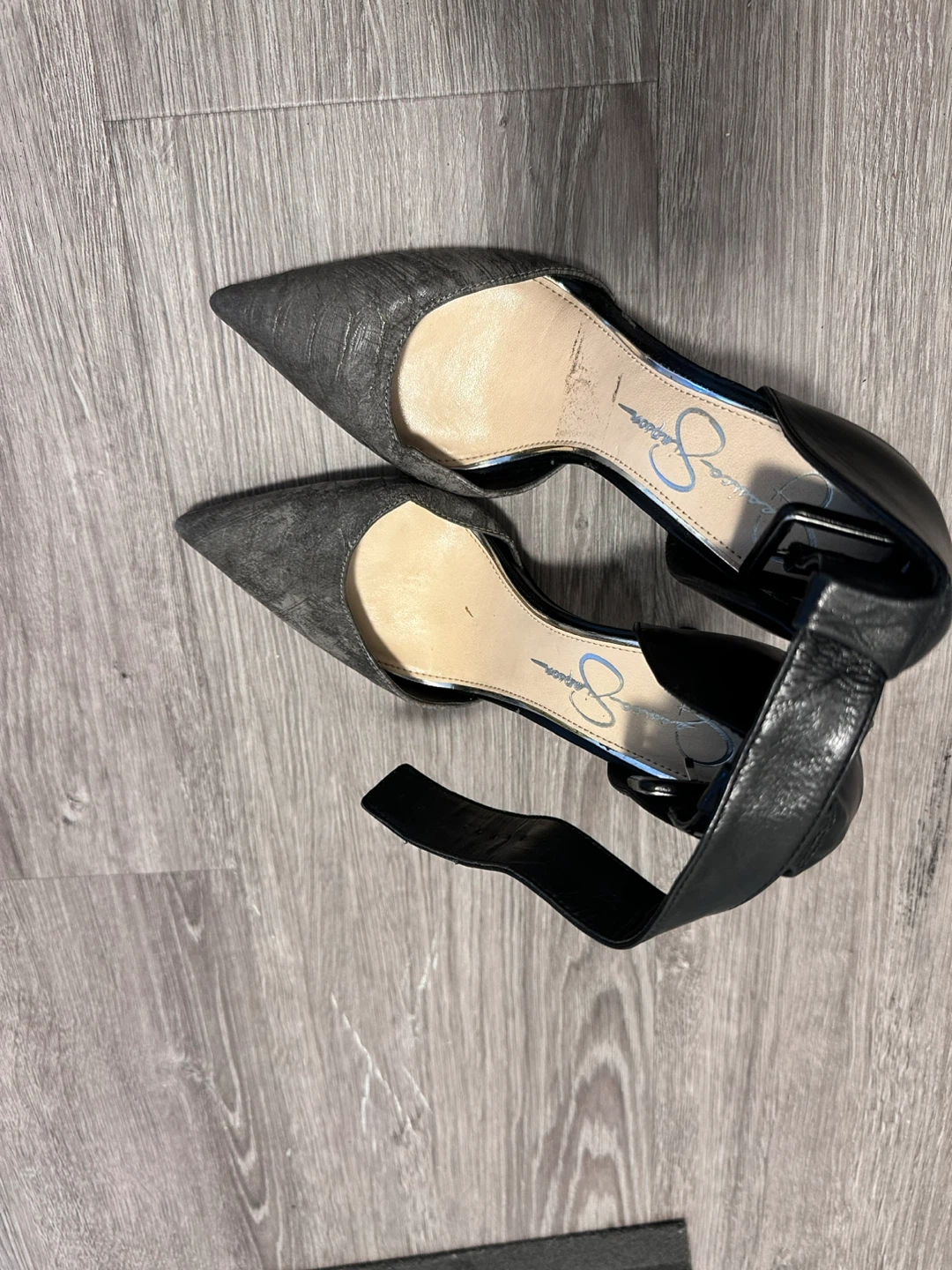 Jessica Simpson Grey Faux Snakeskin Ankle Strap Heels - photo 4