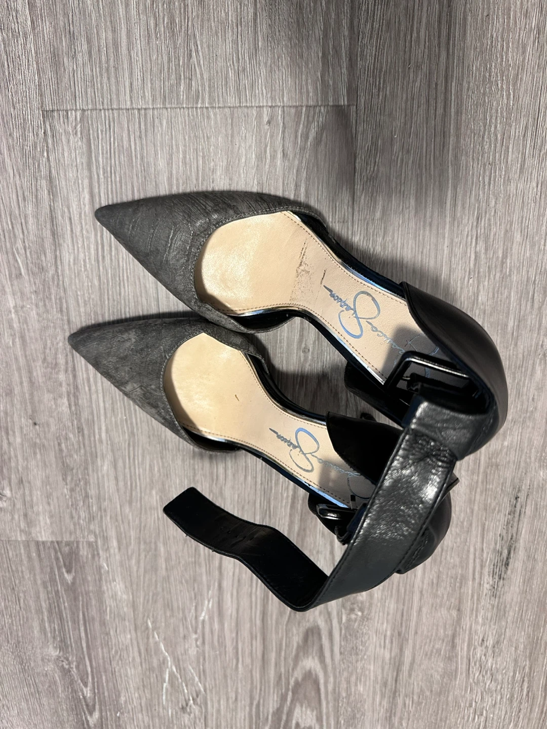 Jessica Simpson Grey Faux Snakeskin Ankle Strap Heels - photo 3