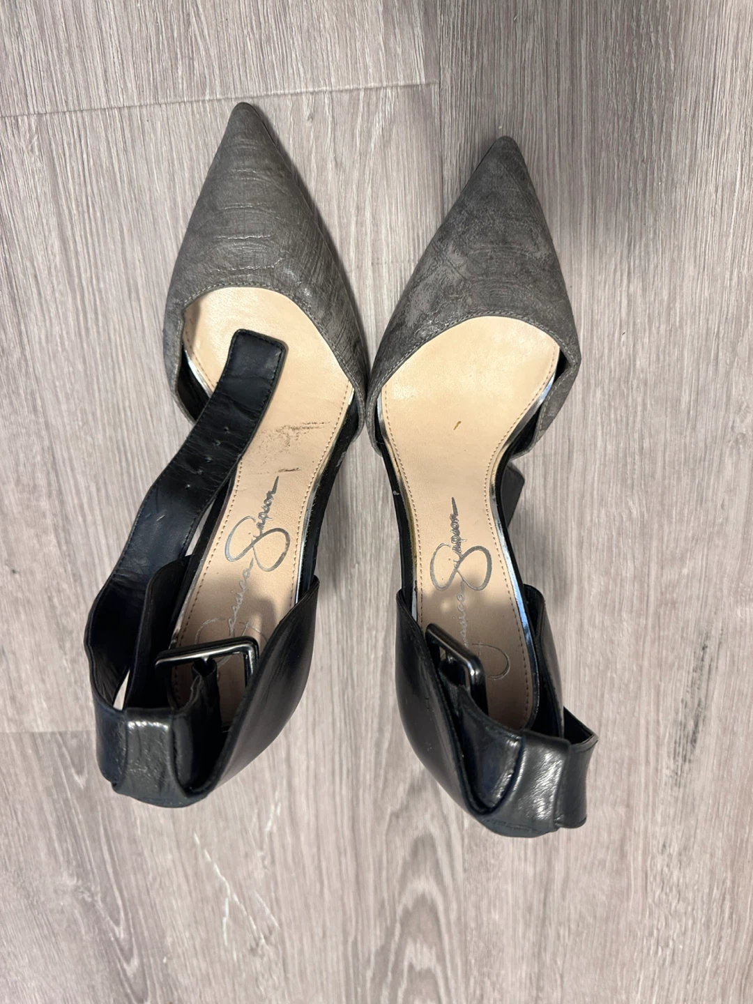 Jessica Simpson Grey Faux Snakeskin Ankle Strap Heels
