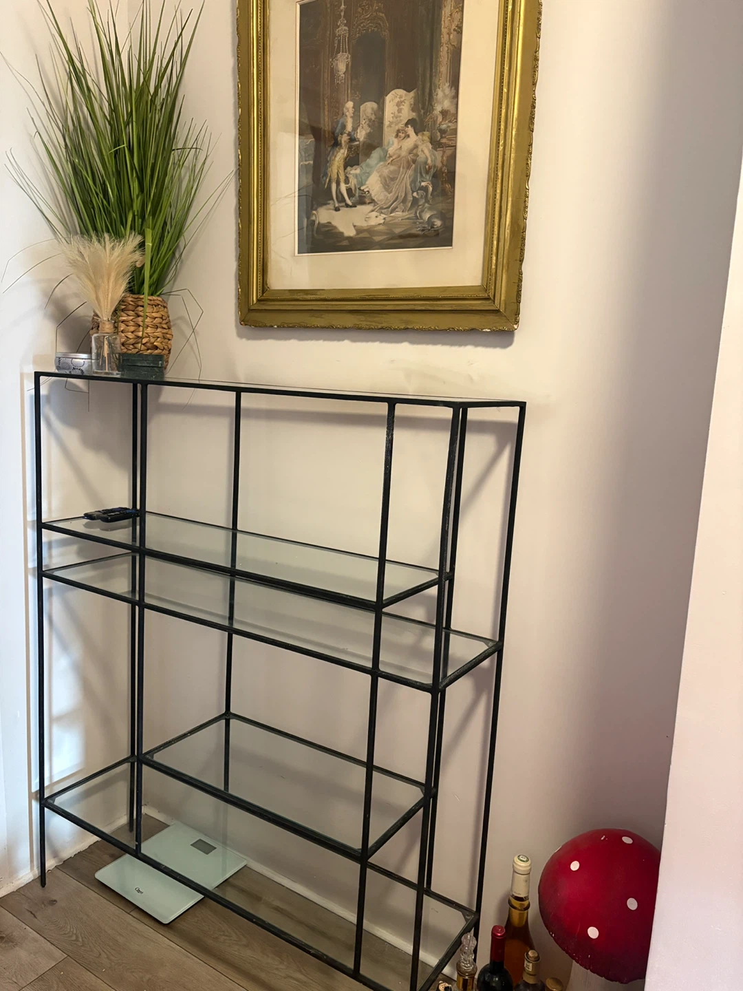 Black Metal and Glass Shelf Unit