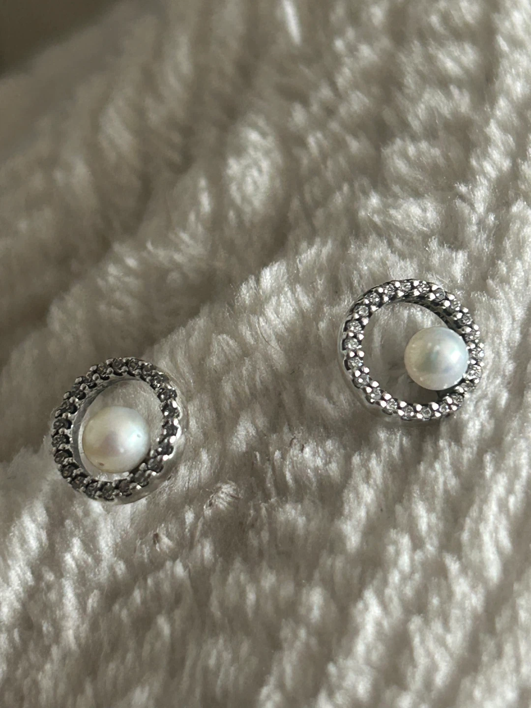 Pandora Pearl and Diamond Stud Earrings
