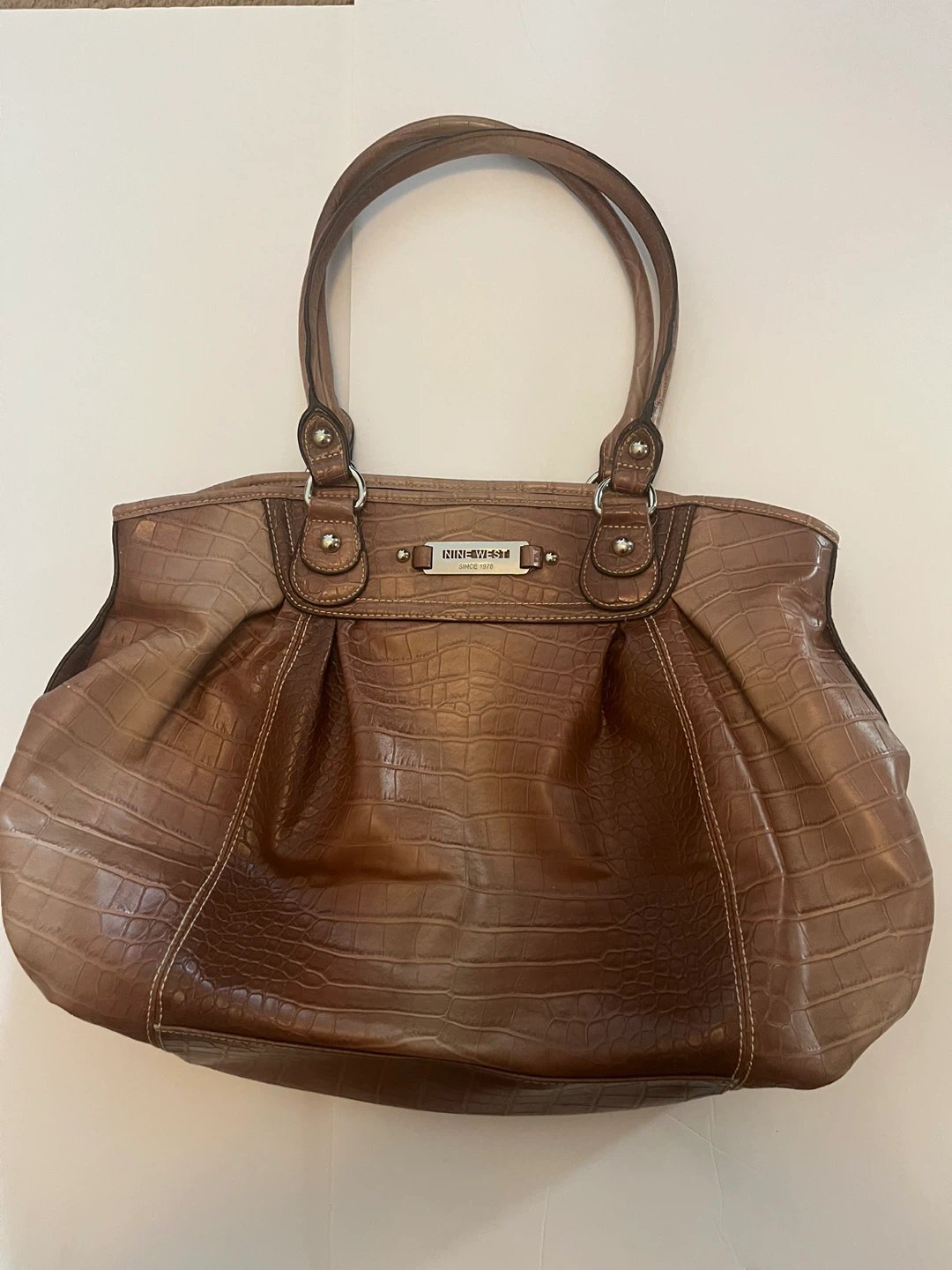 Nine West Brown Croc Embossed Shoulder Bag