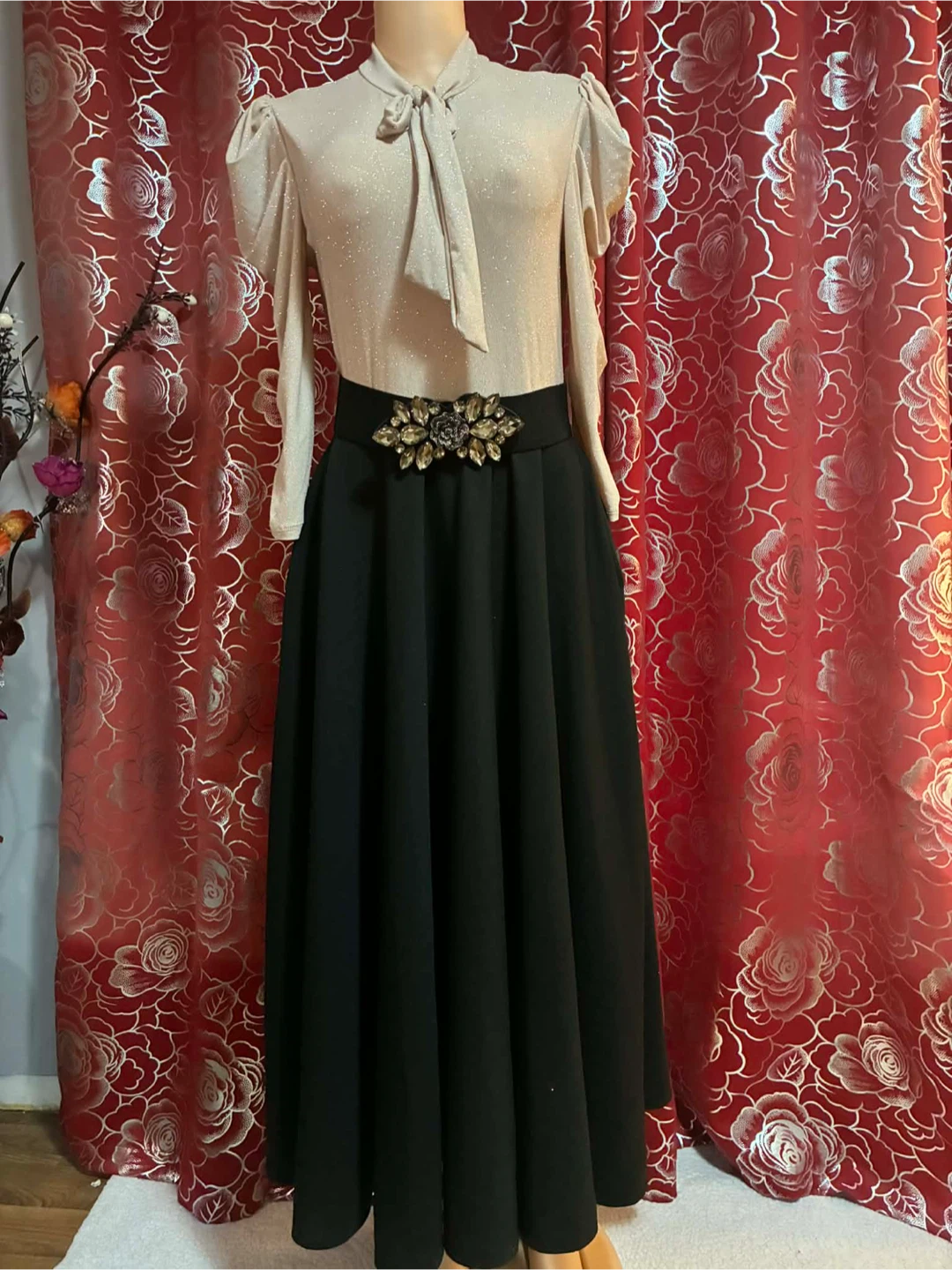 Women's Lace & Chiffon Long Sleeve Dress Set