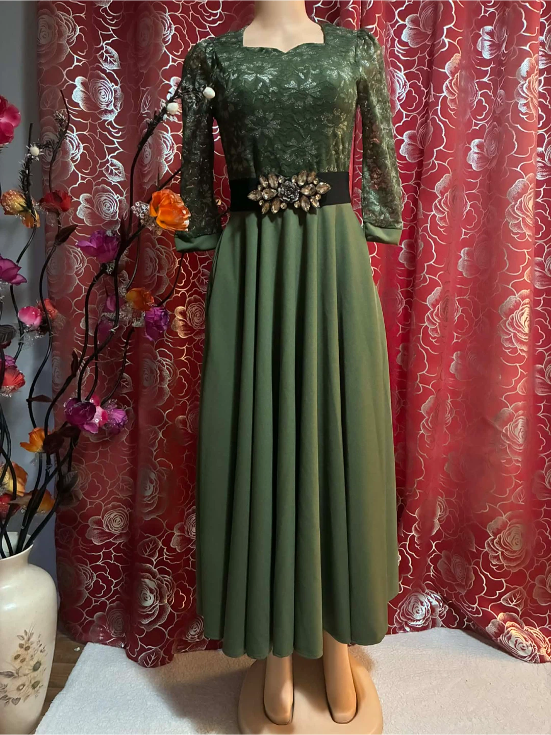 Women's Lace & Chiffon Long Sleeve Dress Set - photo 3