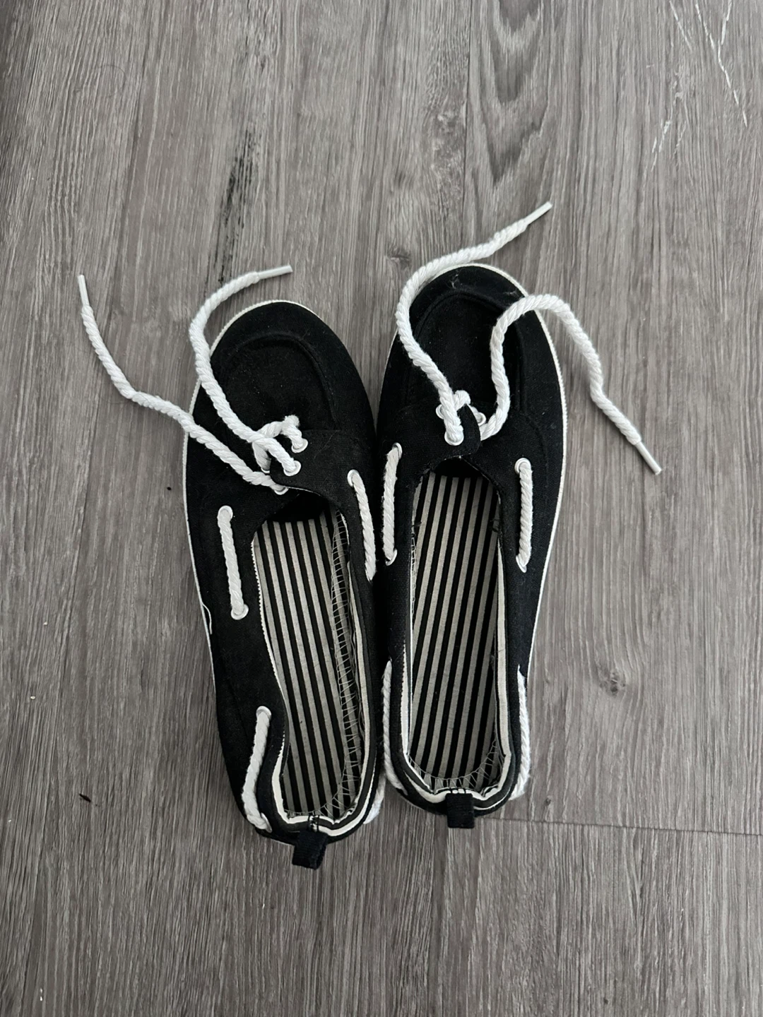 Black Canvas Boat Shoes with White Laces