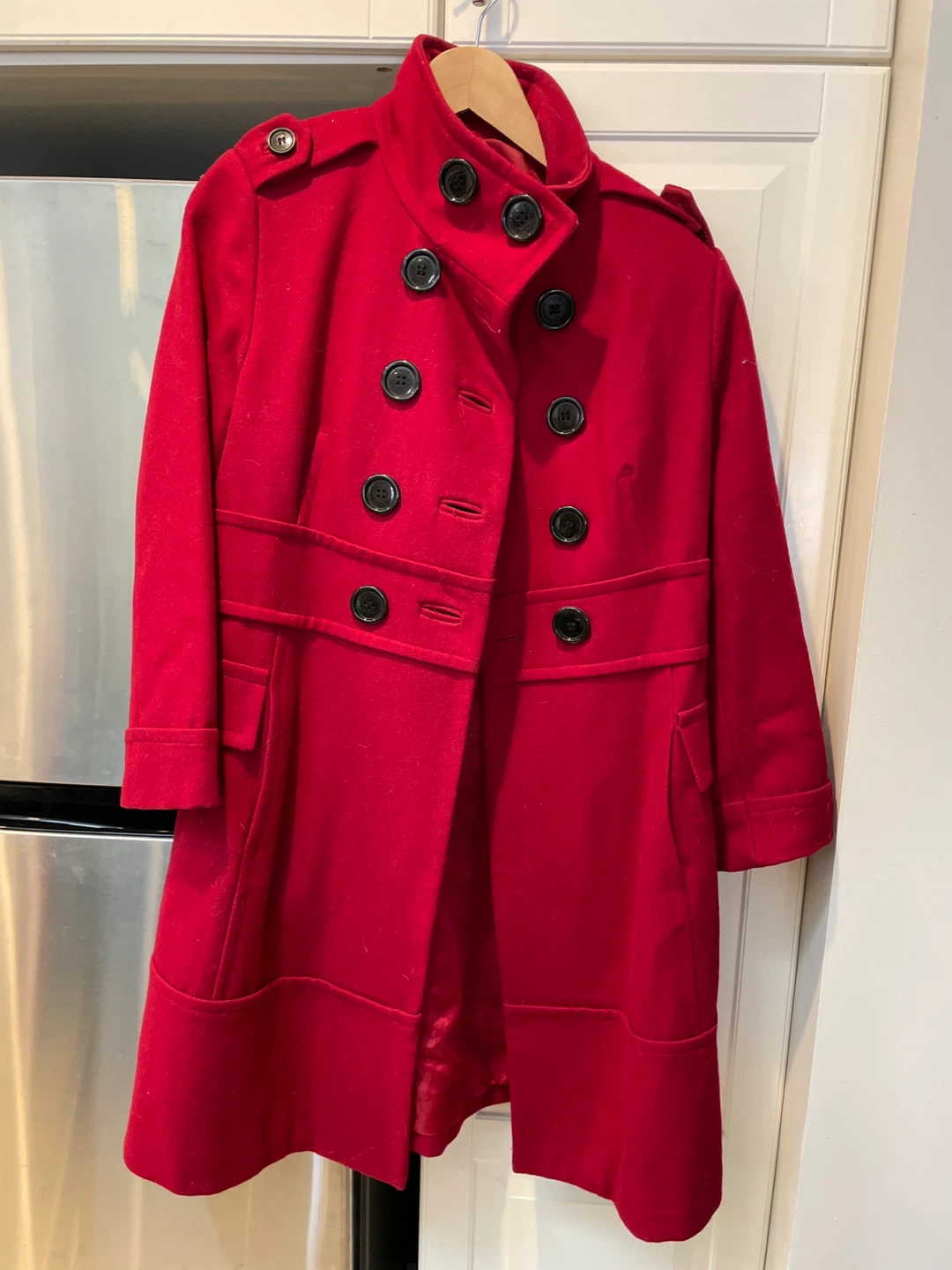 Red Double-Breasted Military Style Coat