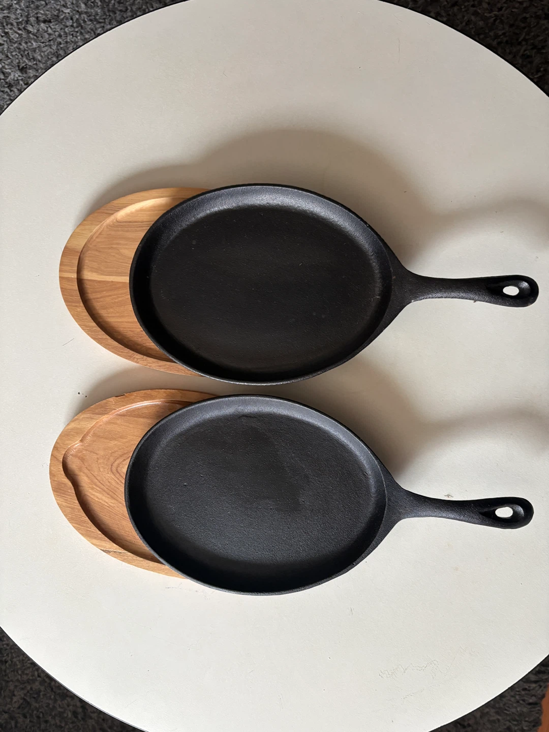 2 Cast Iron Pans with Wooden Bases (price is for both) - photo 2