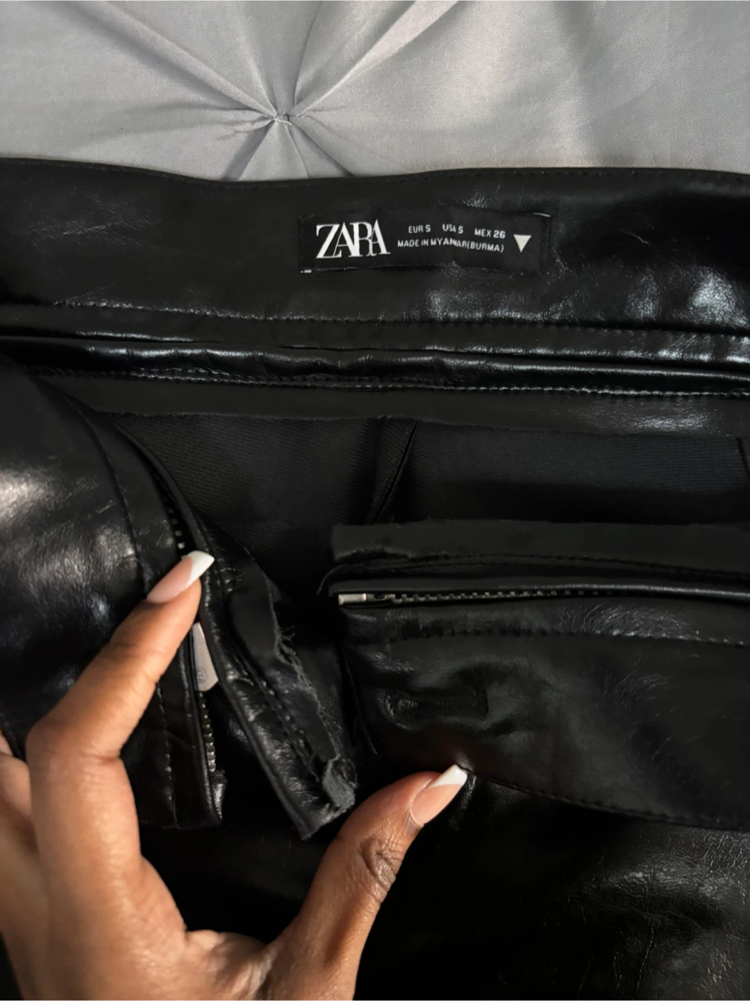 ZARA Black Faux Leather Pants Size S - photo 2